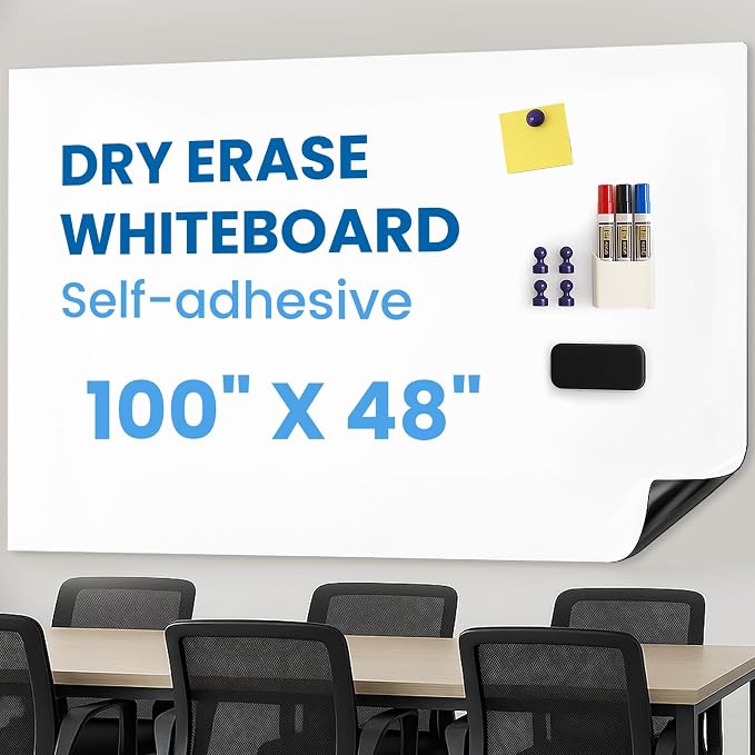 YOUNGJQ Large Magnetic Whiteboard Surface 100" x 48", Self-Adhesive & No by YOUNGJQ