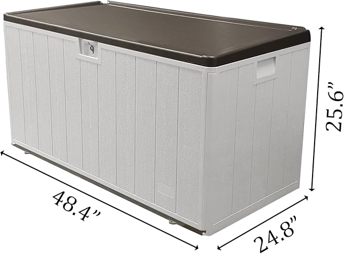 110 Pro Gallon Resin Deck Box, Waterproof Outdoor Storage Bin for Patio, Poolside, and Garden, Lockable & UV-Resistant, Ideal for Small Spaces, Coffee-DeskLoop Office