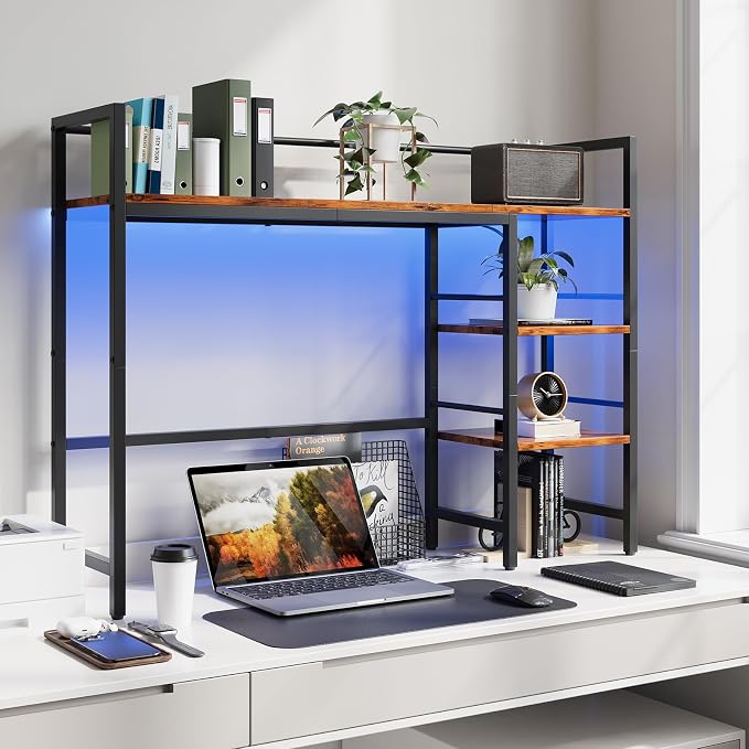 HavenlyYouth Desk Shelf with LED Light Strip, 3-Tier Storage Desktop Organizer - Image 4