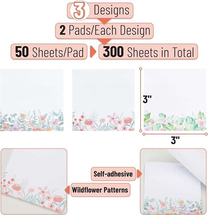 Mr. Pen- Wildflower Sticky Notes, 6 Pack, 300 Sheets | Untamed Flora Sticky - Image 2