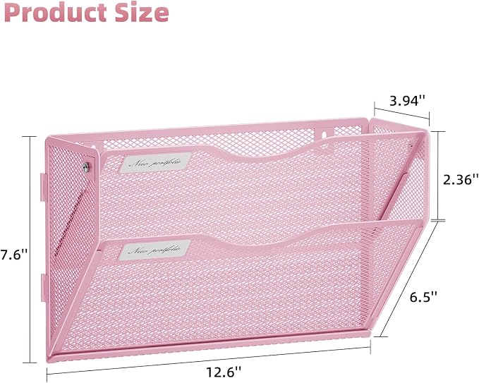Marbrasse Wall File Holder 2-Tier Hanging Wall File Organizer, Mesh Mail Holder - Image 4