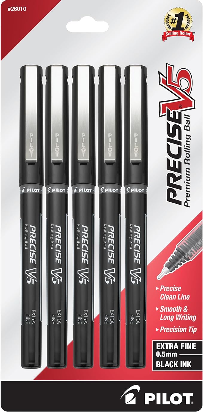 Pilot Precise V5 Rollerball Pens, Extra Fine Point 0.5 mm Black Pens, by PilotCorporationofAmerica