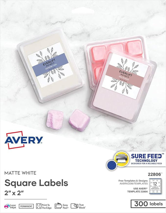 Avery Printable Square Labels, Matte White, Laser & Inkjet Compatible, and More by Avery