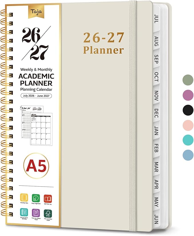 Planner 2026-2027, 6.3" x 8.5" Weekly and Monthly Academic Year Planner Calendar by Taja