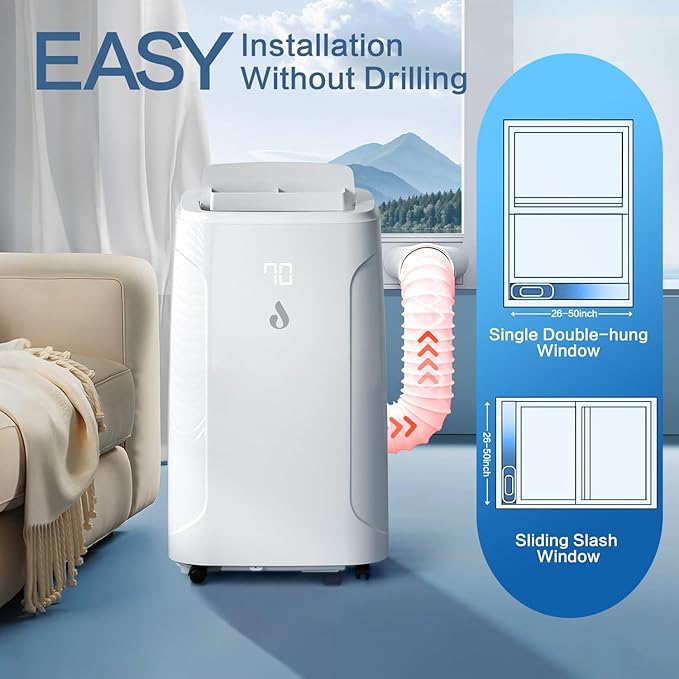 12,000 BTU Portable Air Conditioners Cools up to 550 Sq.Ft 4-in-1 Poratble Ac Units for Room with Cooling Dehumidifier Fan Sleep Mode 24h Timer Remote Control and Window Installation Kit Included-DeskLoop Office
