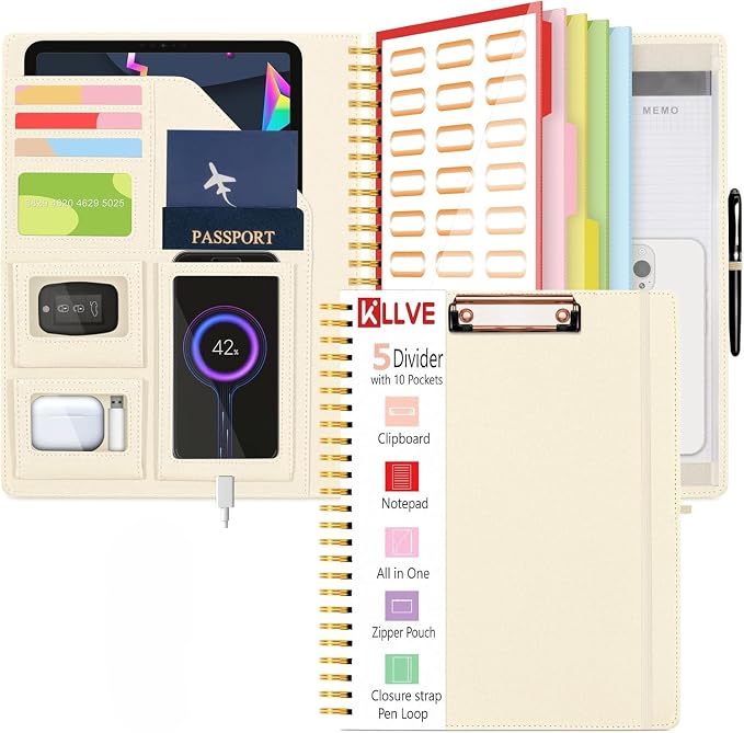 Beige Foldable Spiral Clipboard Folio by KLLVE