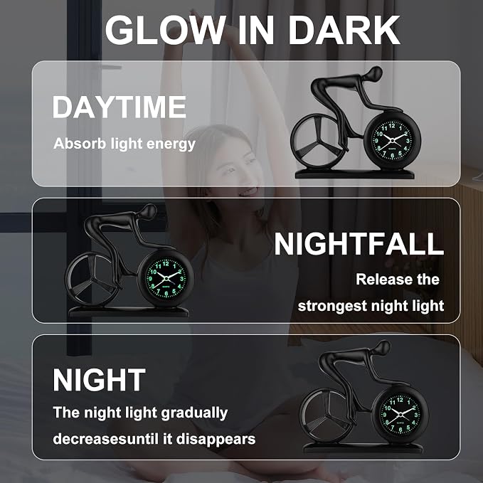 CIGERA Racing Bicycle Desk Alarm Clock Battery Operated, Glow-in-The-Dark Dial - Image 3