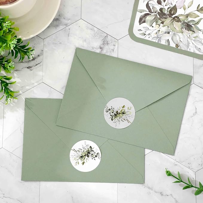 Whaline 50Pcs Greenery Envelopes 5 x 7 Inch Watercolor Sage Green Eucalyptus - Image 4