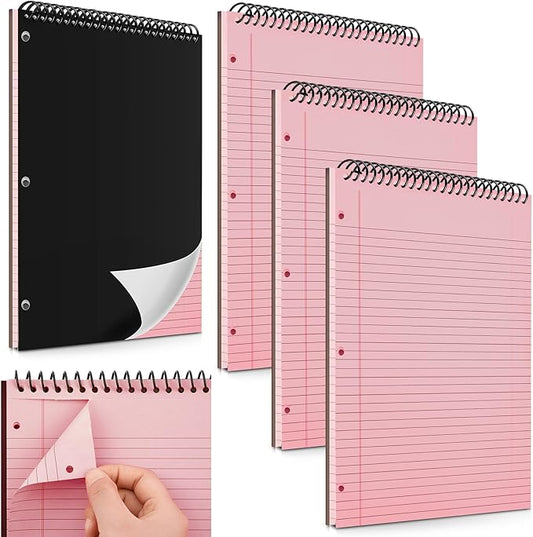 3 Packs 8.5" x 11" Top Spiral Notebook with 3 Hole Punched Legal Pads College Ruled Notepad 50 Sheets Hard Cardboard Paper Wirebound Notepad for Office School Business (Pink)-DeskLoop Office