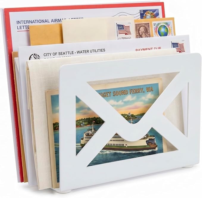 MyGift White Metal Desktop Mail Holder by MyGiftHome