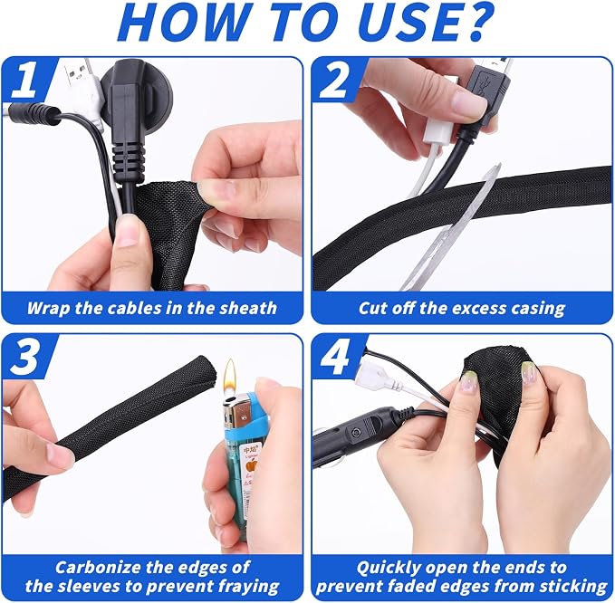 15FT Split Braided Sleeve Cable Management, 1/4 Inch Wire Loom Tubing Cord - Image 4