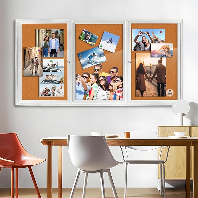 Lockable Outdoor Enclosed Bulletin Board, Weatherproof Cork Noticeboard with Locking Door, Wall-Mounted Aluminum Silver Framed Display Case for Messages,70x36 Inch-DeskLoop Office