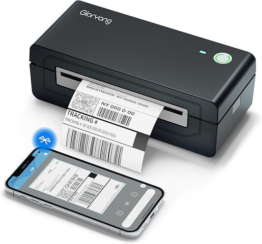 Bluetooth Thermal Shipping Label Printer, 4X6 Inkless Label Machine for iOS, Android, Laptop, Wireless Printer for Small Business, Compatible with Amazon, UPS, Shopify, Black-DeskLoop Office