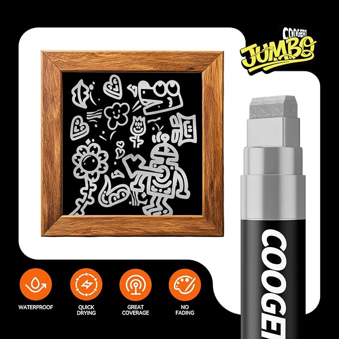 Coogert 3Pcs Silver Jumbo Poster Markers, 15MM Thick Permanent Acrylic Graffiti - Image 3