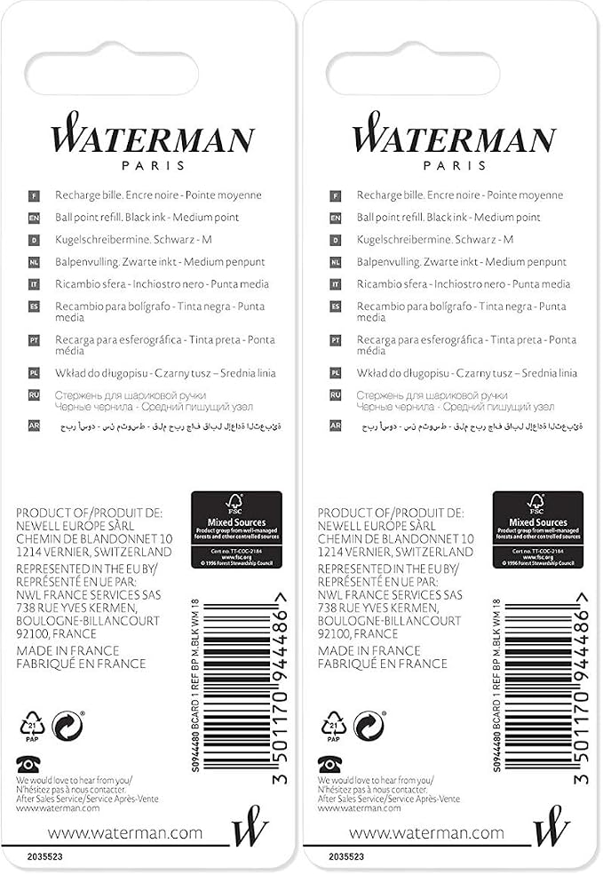 Waterman Black Medium Point Ballpoint Pen Refill - Image 2