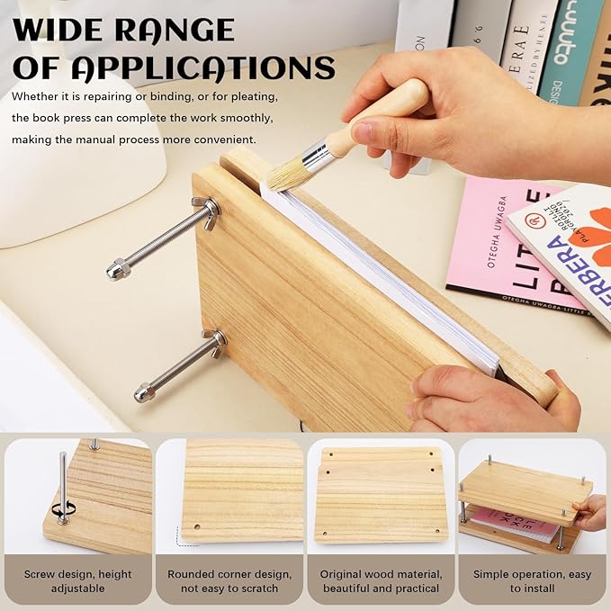 JUPEAN Book Press—7.9”x11.6” Wooden Book Binding Press Bookbinding Kit Portable and Easy Assemble Books Binding Kits for DIY Bookbinding-DeskLoop Office