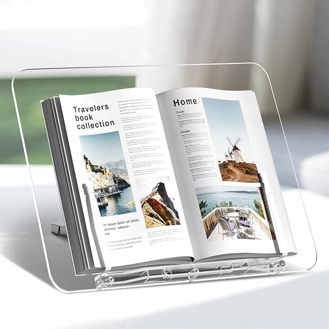 Acrylic Book Stand, Angle Adjustable Book Display Stand, Foldable Cookbook Stand by UPERGO
