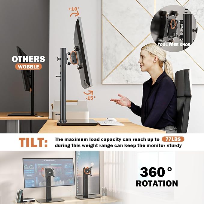 Single LCD Computer Monitor Free-Standing Desk Stand Mount Riser - Image 5