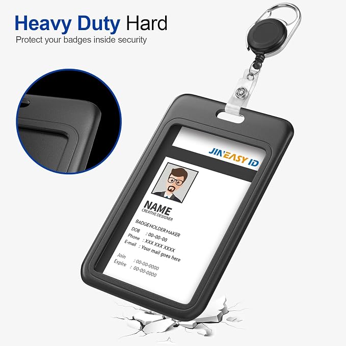 JINEASY ID 2 Pack Hard Plastic ID Badge Holder Vertical Card Holder - Image 5