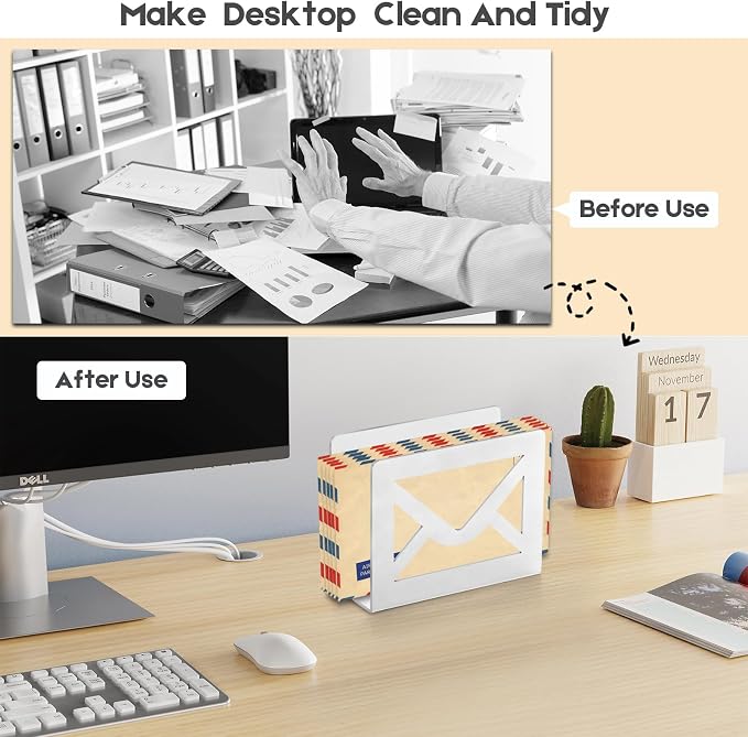 Desktop Metal Mail Holder, Modern Black Letter Organizer - Image 5