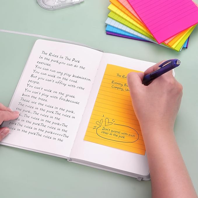 Eastern Wolf 8 Pads Lined Sticky Notes 4x6 Sticky Notes with Lines Self-Stick Note Pads 8 Bright Multi Colors, 35 Sheet/Pad-DeskLoop Office