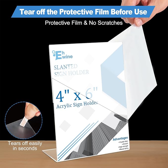 EHWINE 20 Pack Acrylic Sign Holder 4 x 6, L Shape Clear Plastic Display Stand - Image 2