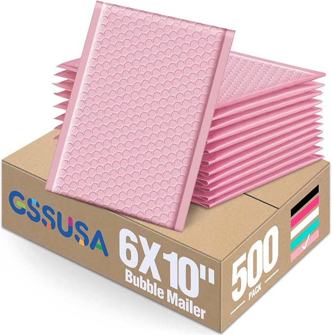 GSSUSA Light Pink Bubble Mailers 6X10 Inches 500 Pack, Padded Poly Bubble Mailer by GSSUSA