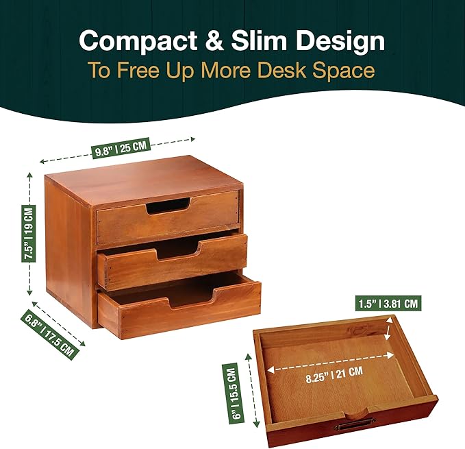 Triple Drawer Desktop Storage Organizer in Modern Wood Design 3-Drawer - Image 2