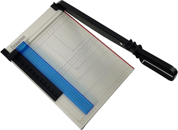 TEXALAN(R) Paper Cutter Letter Size Paper Trimmer 12” Cut Length 12 Sheet Capacity Guillotine Paper Photo Cutter with Magnet Clamp, Paper Guide, Size Guideline-DeskLoop Office