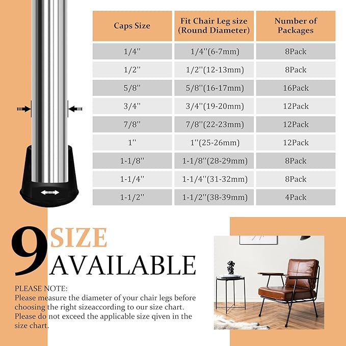 VOCOMO 7/8" Round Rubber Chair Leg Tips Caps, Chair Leg Floor Protectors - Image 6