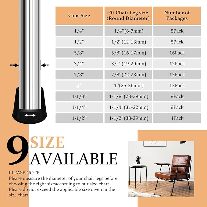 3/4" Round Rubber Chair Leg Tips Caps, Chair Leg Floor Protectors, Non-Slip - Image 6