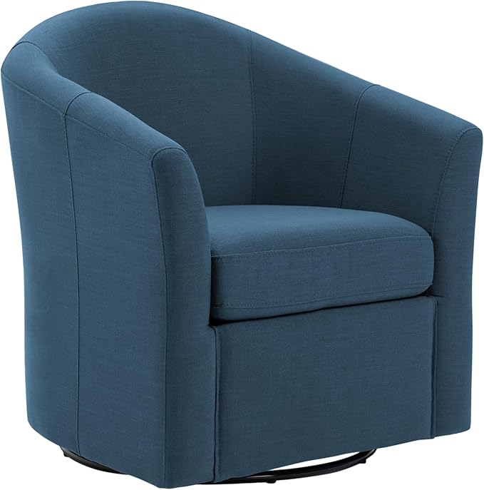 UIXE 360° Swivel Barrel Accent Chair, Modern Round Arm Chair Upholstered Club Armchair, Single Sofa Seating in Fabric for Living Room, Bedroom (Blue)-DeskLoop Office