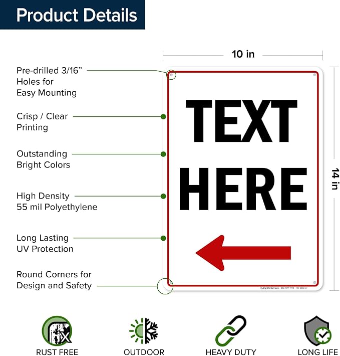 Custom Arrow, Custom Directional Sign, Left Arrow, 10x14 Inches, 55 mil thick - Image 6