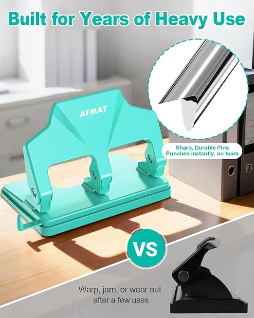 AFMAT 3 Hole Punch Heavy Duty, 40-Sheet Three Hole Punch, 50% Reduced Effort - Image 4