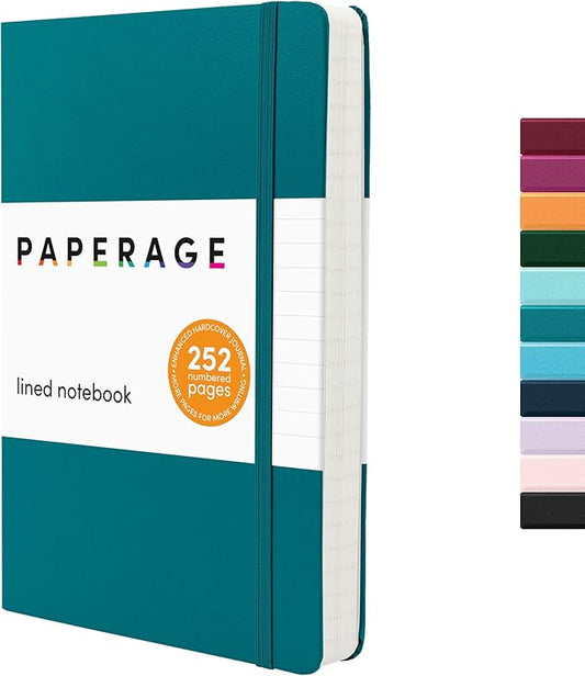 PAPERAGE Lined Journal Notebook, (Turquoise), 252 Pages, Medium 5.6 in x 8 in - 100 GSM Thick Paper – Hardcover Journaling Notebook for Work, School & Note Taking-DeskLoop Office