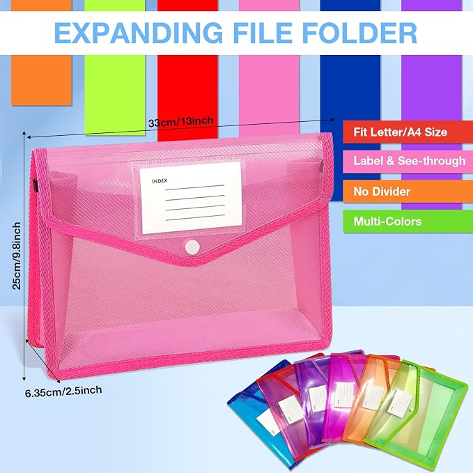 6Pcs Plastic Expanding File Folder, Transparent envelopes - Image 2