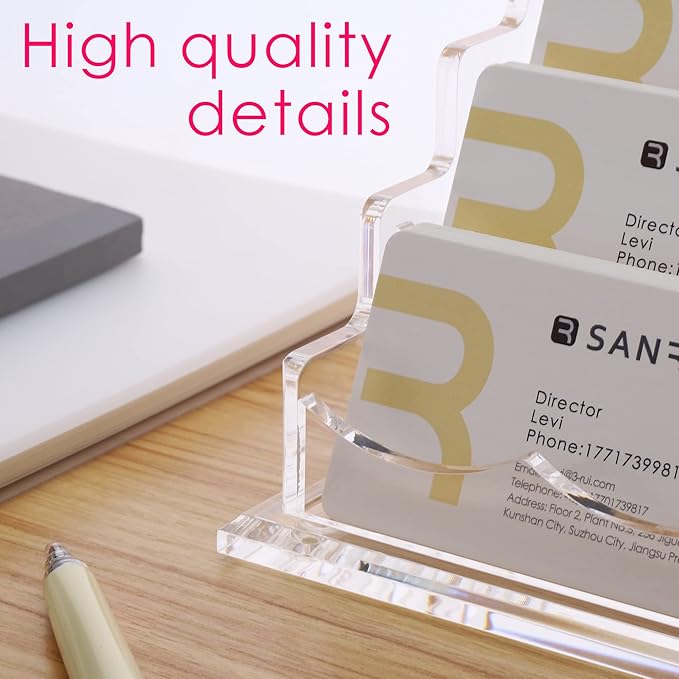SANRUI Acrylic Multiple Business Card Holder Display for Desk , 15 Slots Business Card Stand , Clear Horizontal 5 Tier Business Card Holders, Holds 750-900 Cards-DeskLoop Office
