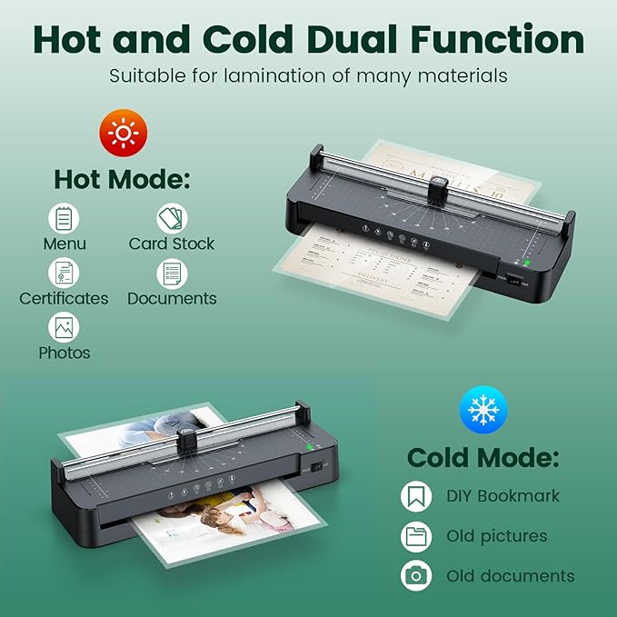 Laminator Machine with 40pcs Laminating Pouches Sheets, 9 in 1 Laminator 13-inch Wide Thermal &Cold Machine Built-in Paper Trimmer Corner Rounder Hole Punch for Home Office School (Black)-DeskLoop Office