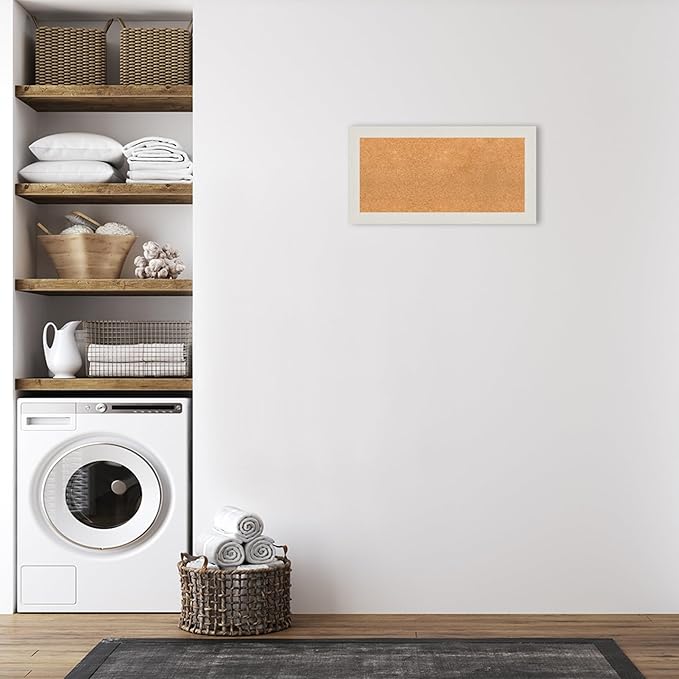 Amanti Art Natural Cork Board for Wall, 17x33 Vision Board with White Frame, Medium Corkboard Office Decor for Home Organization, Country Rustic Corkboard Pinboard to Display Items for Home-DeskLoop Office