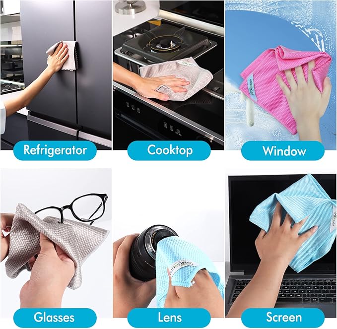Easy Clean Streak Free Glass Cleaning Miracle Microfiber Cleaning Cloth for Kitchen,Counter,Window,Mirror Lint Free Dish Drying Cloths Glass Polishing Rag,All-Purpose,Reusable,Nanoscale Pack of 6-DeskLoop Office