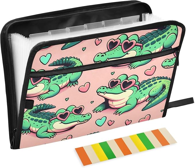 Expanding File Folder Alligator Crocodiles Pink Accordion File Organizer 13 by ALAZA