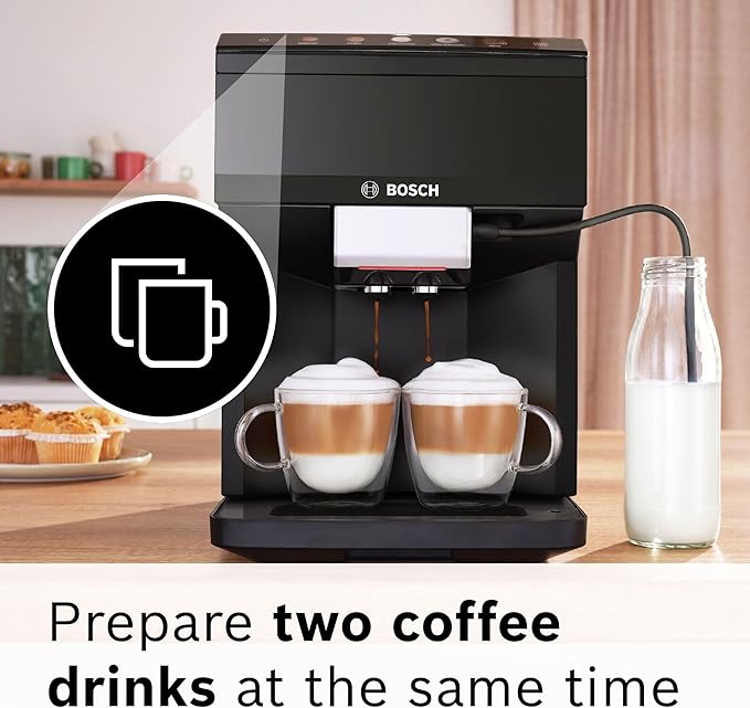 Bosch 500 Series Fully Automatic Espresso and Coffee Machine – Touch Control Panel, Milk Hose, Ceramic Grinder, Uses Beans & Ground Coffee, 9 One-Touch Drinks, in Black TPU40109-DeskLoop Office