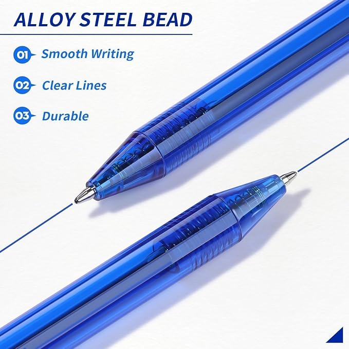 Blue Pens Bulk, 60 Pack Retractable Ballpoint Pens Blue Ink | 1.0mm Smooth - Image 3