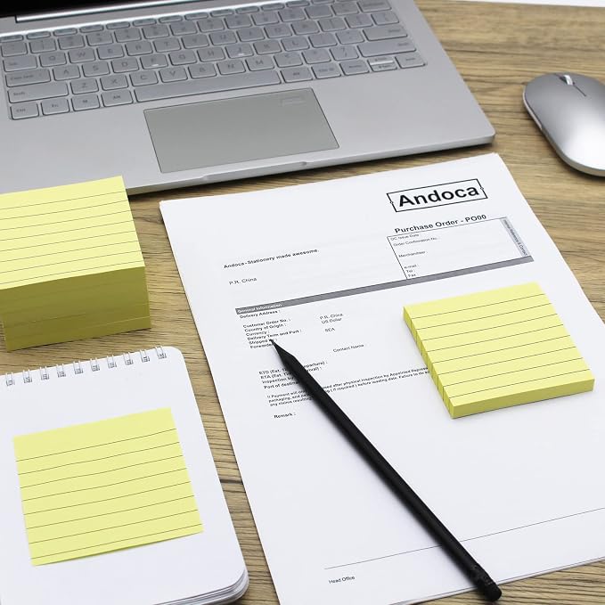 Lined Sticky Notes, 3x3 Inch, 600 Sheets Self-Stick Notes, Pastel Yellow Color - Image 6