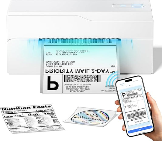 Bluetooth Thermal Label Printer – 4x6 Shipping Label Printer for Small Businesses & Shipping Packages, Compatible with Android, iPhone, and Windows, Ideal for Amazon, eBay, Shopify, Etsy (White)-DeskLoop Office