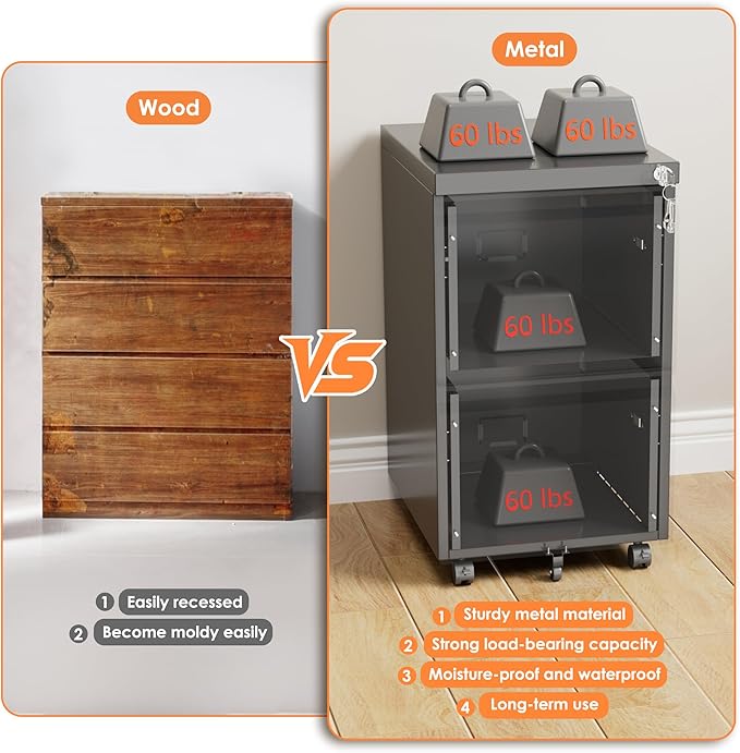 2 Drawers Mobile File Cabinet, Metal Under Desk Cabinet with Lock, for Office & Home, Legal/Letter Size, W14.57”x D17.36”x H25.79”, Assembly Required-DeskLoop Office