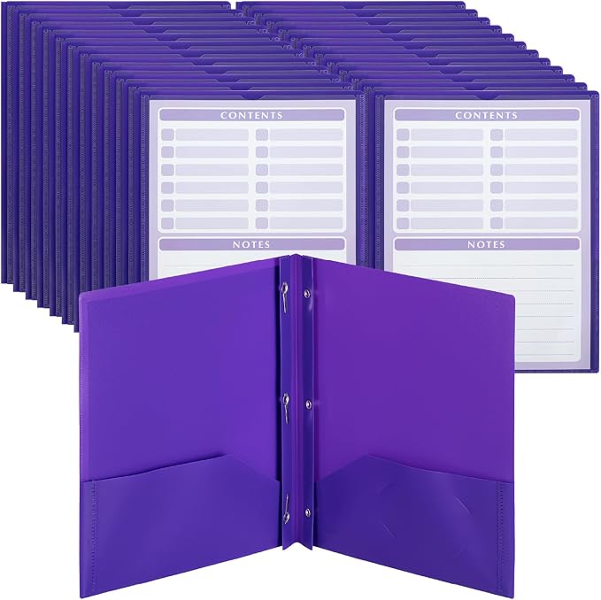 Mr. Pen- Plastic Folders with Pockets and Prongs, 24 Pack, Letter Size | Purple by MrPen