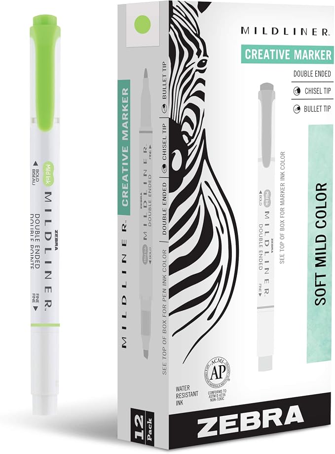 Zebra Pen Mildliner Dual-Tip Highlighters, Broad and Fine Tips, No Bleed by ZebraPen
