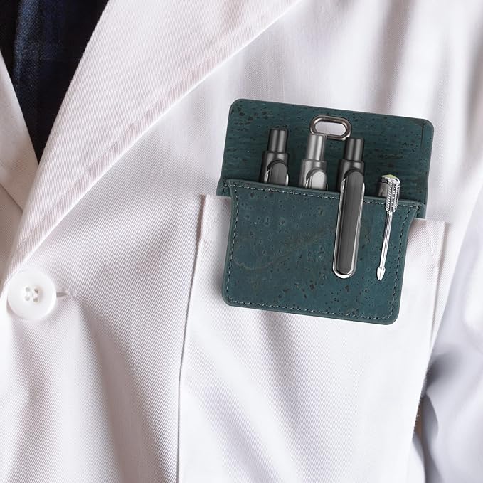 Premium Portuguese Cork Pocket Protector for Men | Multi-Use Pocket Protectors for Shirts and Lab Coats | For Pen, Pencils, Pointers, and More | 2 Pack of Blue Pocket Organizer Protectors-DeskLoop Office