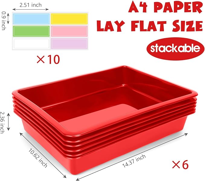 ShineMe 6 Pack Paper Trays for Classroom, Stackable Letter Size Storage Tray - Image 2